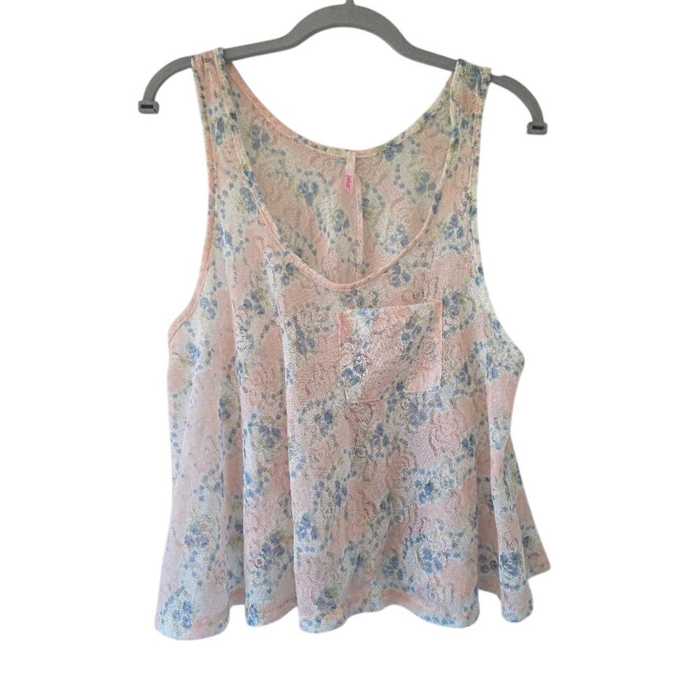 Lelis Pink Floral Lace Peplum Tank Top Y2K Coquette Fairycore S